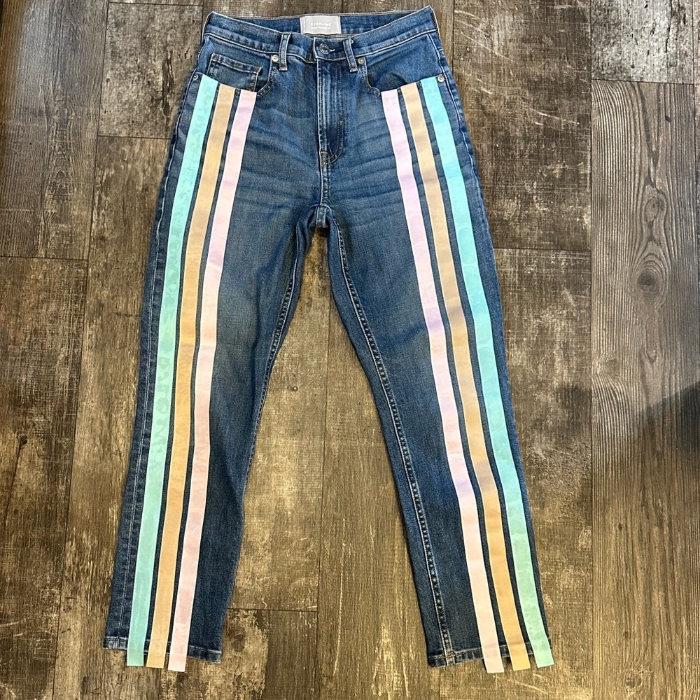 Everlane Ankle Jeans with Pastel Ribbon Side Stripes